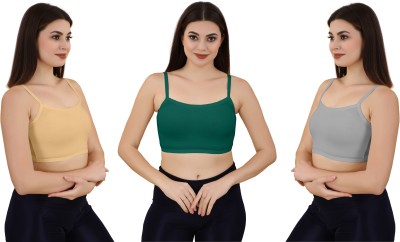 VarniEcom Women's Cotton Lycra Free Size Non Padded Pull On Sport Bra Women Sports Non Padded Bra(Gold, Dark Green, Grey)