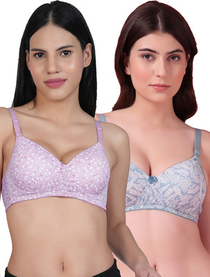 Shyam Sons FLAIR Polypad Women T-Shirt Lightly Padded Bra(Purple, Blue)