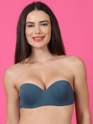 PrivateLifes underwired solid strapless t-shirt bra Women Balconette Lightly Padded Bra(Green)