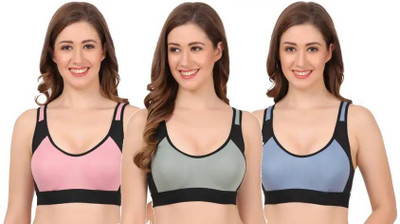 Wonkey Sports Bra Combo of 3 Bras Women Sports Non Padded Bra(Red, Multicolor)