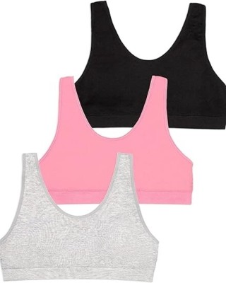 MEEMBOOLI Air Sports Bra Pack of 3 Women Sports Non Padded Bra(Black, Pink, Grey)