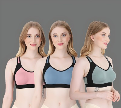 ASHMIRAS pack of 3 Women Sports Non Padded Bra(Pink, Blue, Green)