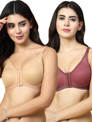 Docare DCFO280 Front Open Women T-Shirt Non Padded Bra(Beige, Maroon)