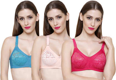 ZIVOK Solid Women Full Coverage Non Padded Bra(Pink, Green, Beige)