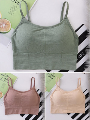 MEEMBOOLI Premium Quality Women Full Coverage Lightly Padded Cami Bra Women Everyday Lightly Padded Bra(Green, Pink, Beige)