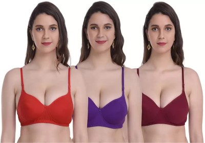 LX PRODUCTS Pack of 3 Women Full Coverage Lightly Padded, T-shirt Bra Women T-Shirt Lightly Padded Bra(Multicolor)