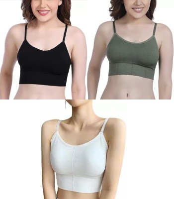 VarniEcom Women's Cotton Lightly Padded Pull On Sport Bra For Everyday Wear Women Everyday Lightly Padded Bra(Black, Green, White)