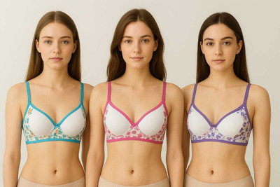 Ridhipaa PRINTED NON PADDED BRA SET OF 3 COMBO MULTICOLOR Women Everyday Non Padded Bra(Multicolor)