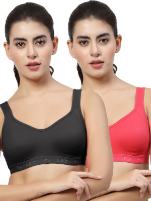 LILY Strops555 Women Sports Non Padded Bra(Black, Red)