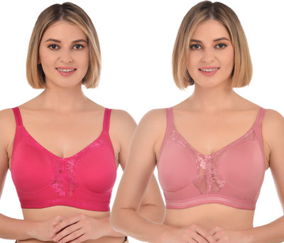 Ladyland Women full coverage front net bra Women T-Shirt Non Padded Bra(Maroon, Orange)