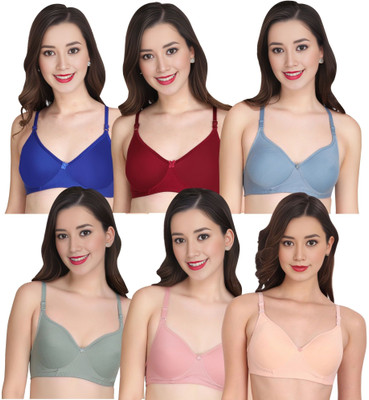Tulzott Women Everyday Padded Bra (Pack Of 6) for T-Shirt Saree Dress Sports Garment Women Full Coverage Lightly Padded Bra(Multicolor)