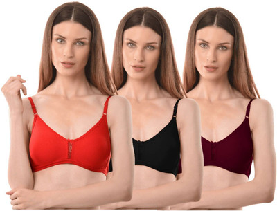 Vanila Seamless Cotton Bra for Women & Girls Comfortable & Supportive Bra Women Everyday Non Padded Bra(Red, Black, Maroon)
