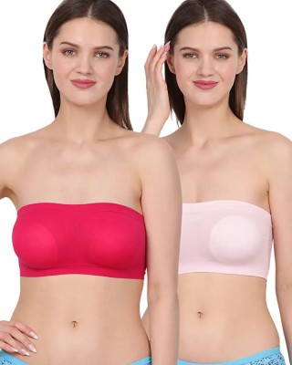 Ganesh Enterprises non padded strapless bra Women Bandeau/Tube Non Padded Bra(Pink, White)