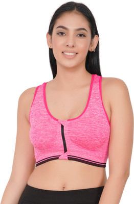 Zylum Fashion Women Front Open Zipper Zip Clouser Sport Bra Women Sports Lightly Padded Bra(Pink)