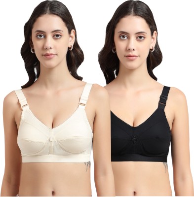 GelxmoNet Pack of 2 Women Full Coverage Non Padded Bra (Beige, Black) Women Full Coverage Non Padded Bra(Beige, Black)