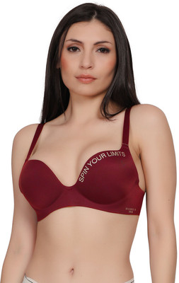 LUISSA Seamless Wireless Push Up Bra for Women – Padded, Anti-Sagging, Full Cup Women Everyday Lightly Padded Bra(Maroon)
