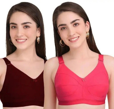 YESJUDAN Women's Full Coverage | Cotton Bra | Pack of 2 for Support Women Full Coverage Non Padded Bra(Pink, Maroon)