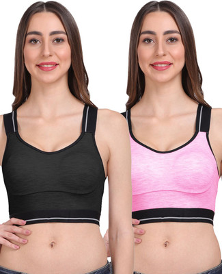 LILY stropsallets Moulded Double Layered Women Sports Non Padded Bra(Black, Pink)