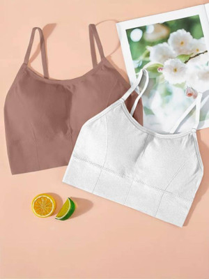 MAHEK CREATIVE Women Sports Lightly Padded Bra(Brown, White)