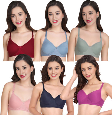Tulzott Women Everyday Non Padded Bra (Pack Of 6) for T-Shirt Saree Dress Sports Garment Women Full Coverage Non Padded Bra(Multicolor)