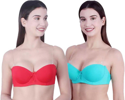 HouseOfCommon Women Balconette Lightly Padded Bra(Light Green, Red)