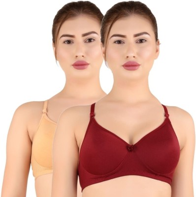 Gowon Beauty Women's Cotton Foam Lightly Padded Bra Women T-Shirt Lightly Padded Bra(Beige, Maroon)