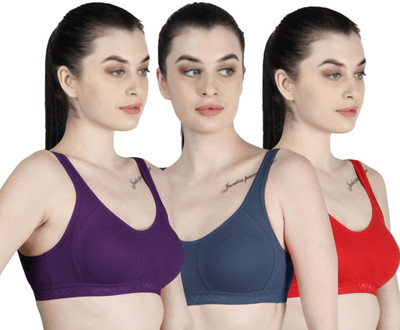 Vanila (Size 30, Pack of 3) Women Sports Non Padded Bra(Purple, Grey, Red)