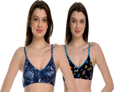 elina Women T-Shirt Non Padded Bra(Blue, Light Blue)
