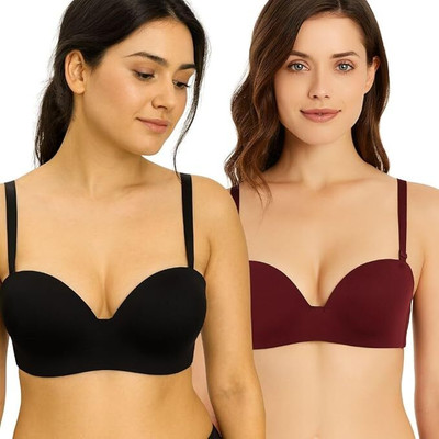 Hpa Women’s Padded Push-Up Bra | Half Coverage Bra Women Push-up Heavily Padded Bra(Black, Maroon)