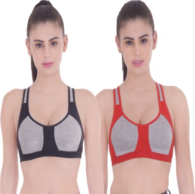 EMPISTO Women Sports Non Padded Bra(Black, Red)