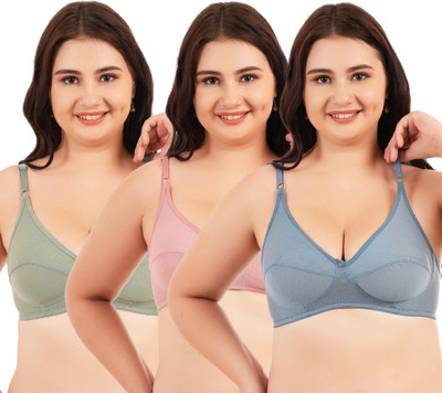 lufiya Women Minimizer Non Padded Bra(Pink, Dark Blue, Dark Green)