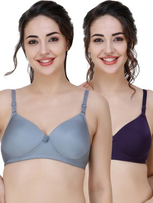 COLLEGE GIRL Hellopad ComboPO2 Women T-Shirt Lightly Padded Bra(Grey, Purple)