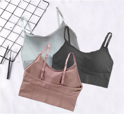 zoxen Women Cami Bra Lightly Padded Bra(Grey, Black, Brown)