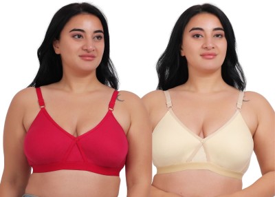 Fabme Plus Size Women Full Coverage Non Padded Bra(Beige, Red)