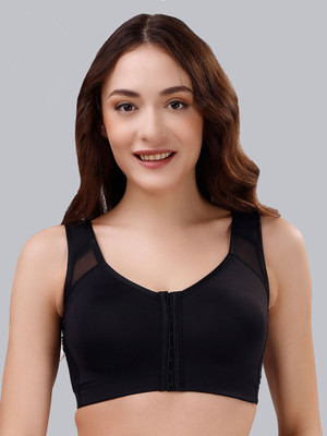 SOIE Front Closure Full Coverage Non Padded Non Wired Posture Correction Bra Women T-Shirt Non Padded Bra(Black)