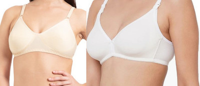Achivus Non Padded Bra White And Cream Color Combo set Women Full Coverage Non Padded Bra(White, Beige)