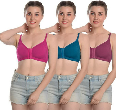 TK products Front open bra for women(colour may vary) Women Full Coverage Non Padded Bra(Multicolor)