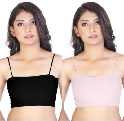 DEKZOW WOMEN CAMI BRA Women Cami Bra Lightly Padded Bra(Pink, Black)