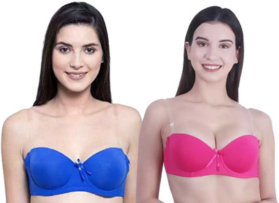 HouseOfCommon Women Balconette Lightly Padded Bra(Blue, Pink)