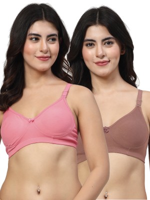 LILY Axela Moulded Double Layered Women T-Shirt Non Padded Bra(Pink, Brown)