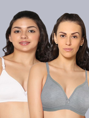 Eden EDEN02WHITEMGREY Women T-Shirt Non Padded Bra(White, Grey)