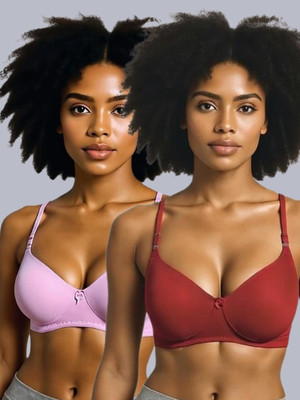 Eden Women T-Shirt Non Padded Bra(Pink, Red)