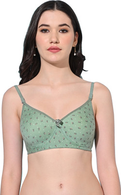 FIMS Women Cotton Blend Padded Non-wired Everyday Bra Green Women T-Shirt Lightly Padded Bra(Green)