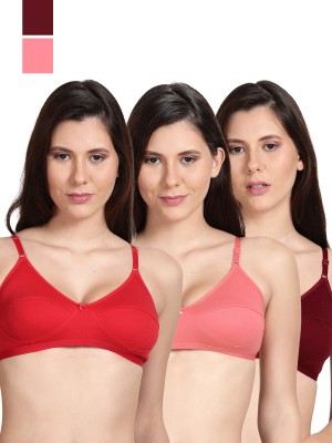 Shyle Shyle Non Padded Seamed Casual Bra-Multicolor(Pack of 3) Women Everyday Non Padded Bra(Maroon, Pink, Red)