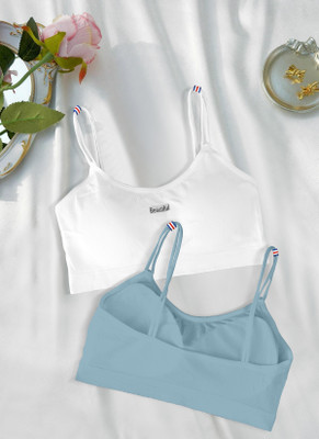 NAGARVEL CREATION 2122-WHT-BLUE-02-Free Women Bralette Lightly Padded Bra(Blue, White)
