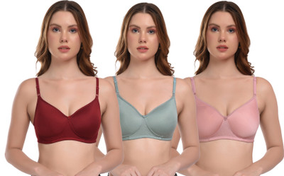 VALZER Women full coverage lightly padded bra(Pack of 3) Women Full Coverage Lightly Padded Bra(Maroon, Pink, Light Green)