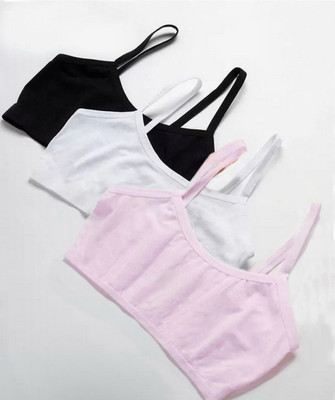 Bruzzline Pack of 3 Girls Stretchable Cotton sports non padded seamless sports gym bra Girls Training/Beginners Non Padded Bra(Black, White, Grey)