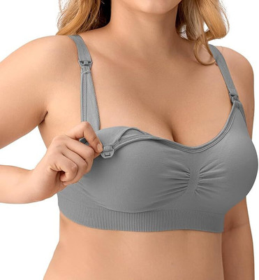 Wonder Queen Nursing Bras for Breastfeeding & Pregnancy Wireless, Extenders & Clips Women Maternity/Nursing Lightly Padded Bra(Grey)