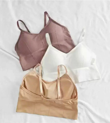 AMORIA 662 Women Lightly Padded Bra, Slip-on Comfortable Sports Bra Women Full Coverage Lightly Padded Bra(Beige)