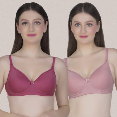 Bewings Women T-Shirt Lightly Padded Bra(Purple, Pink)